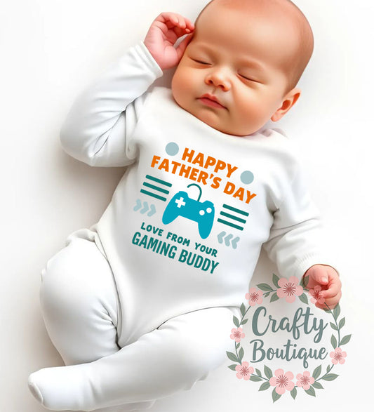 Happy Father's Day Baby Grow, Gaming Buddy Romper, Bib, Set - 1209