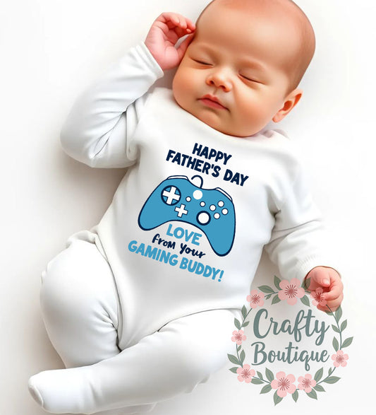 Happy Father's Day Baby Grow, Gaming Buddy Romper, Bib, Set - 1210