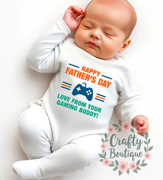 Happy Father's Day Baby Grow, Gaming Buddy Romper, Bib, Set - 1211