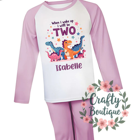 2nd Birthday PJs, Personalised Dinosaur Pajamas, When I Wake Up I Will Be Two - 1225