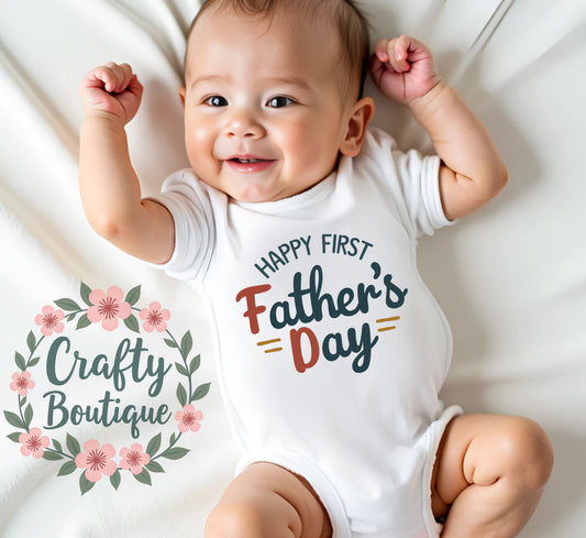 Happy First Father's Day Baby Grow, Tshirt, Baby Bodysuit, Romper, Bib - 1229