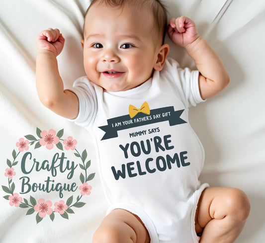 Happy First Father's Day, Funny Baby Grow, Tshirt, Baby Bodysuit, Romper, Bib - 1230