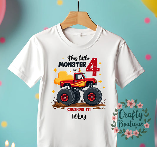 4th Birthday T-Shirt, Monster Truck Crushing It Top - 1341