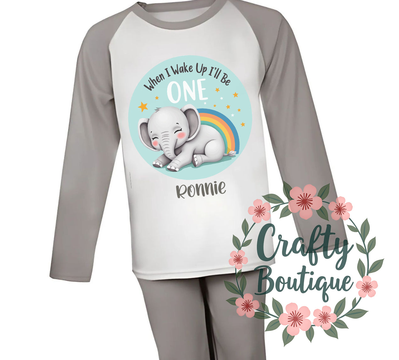 1st Birthday PJs, When I Wake Up i Will Be One, Cute Elephant Pajamas - 1017