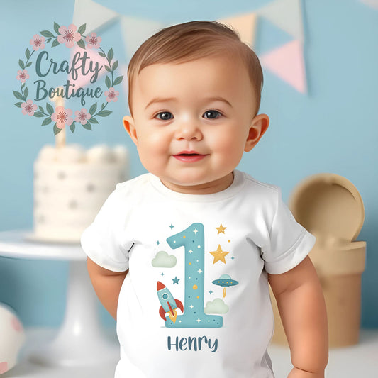 1st Birthday Outfit, Boys Number One Bodysuit, First Birthday Boys Vest / Bib - 1002