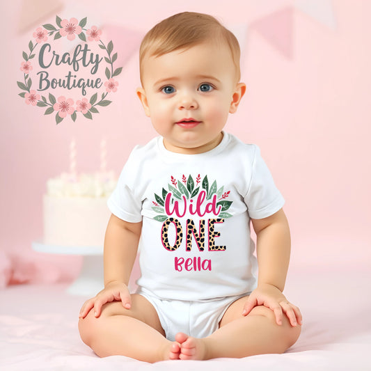 Wild One Outfit, 1st Birthday Bodysuit,  First Birthday Girl Vest / Bib - 1021
