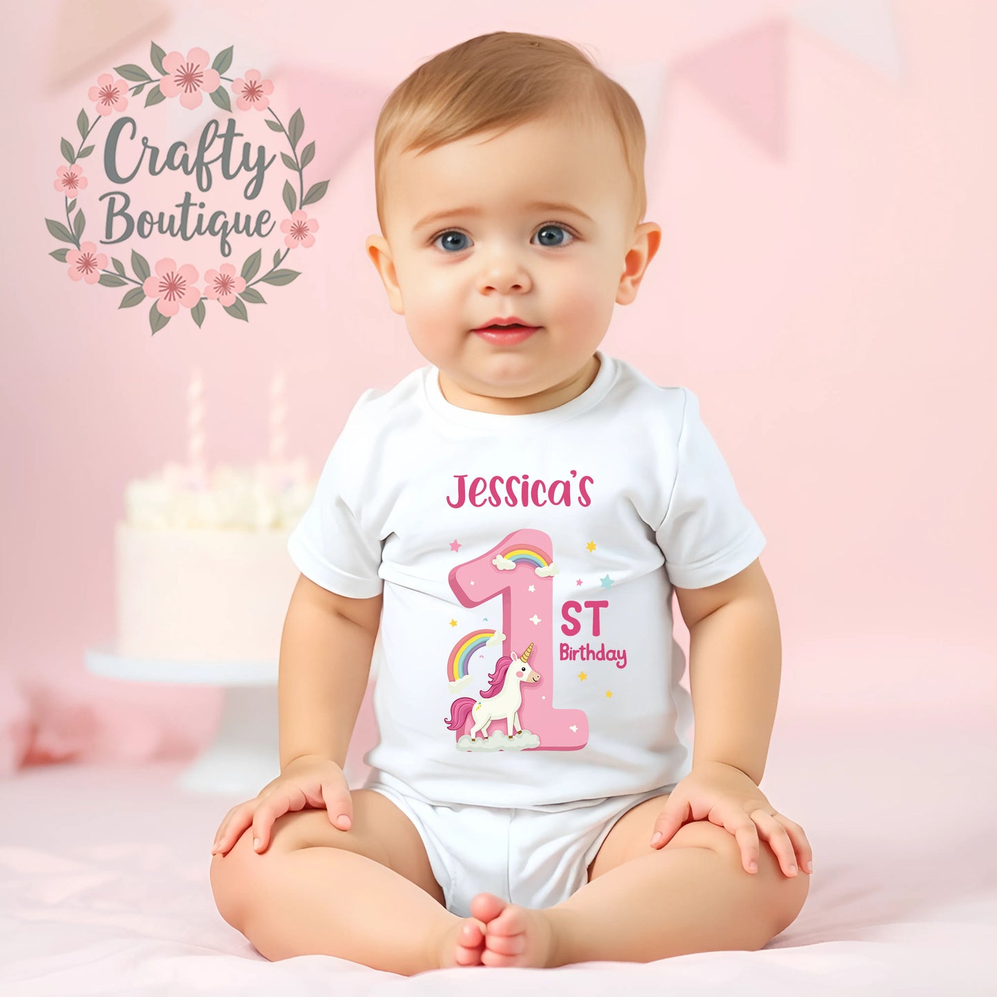 1st Birthday Outfit, Girls Pink Unicorn Number One, First Birthday Vest / Bib - 1004