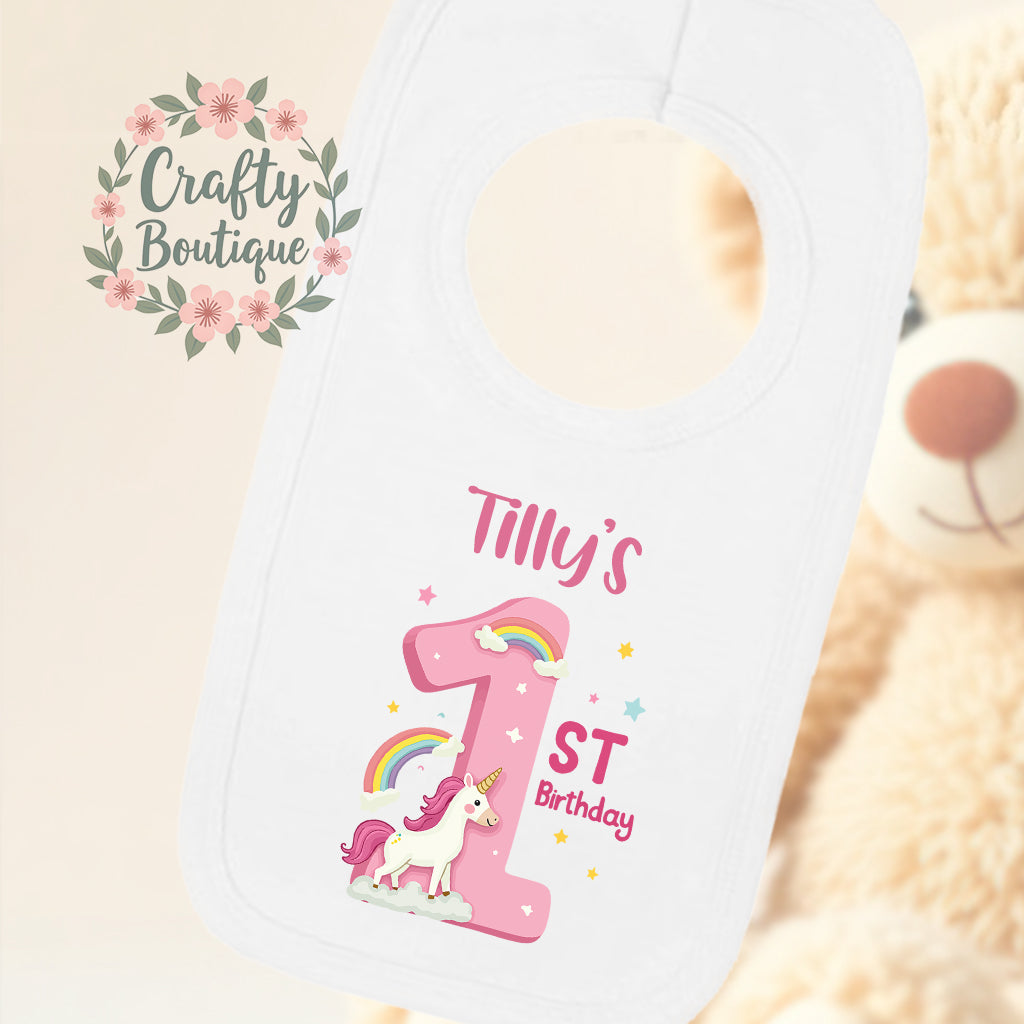 1st Birthday Outfit, Girls Pink Unicorn Number One, First Birthday Vest / Bib - 1004