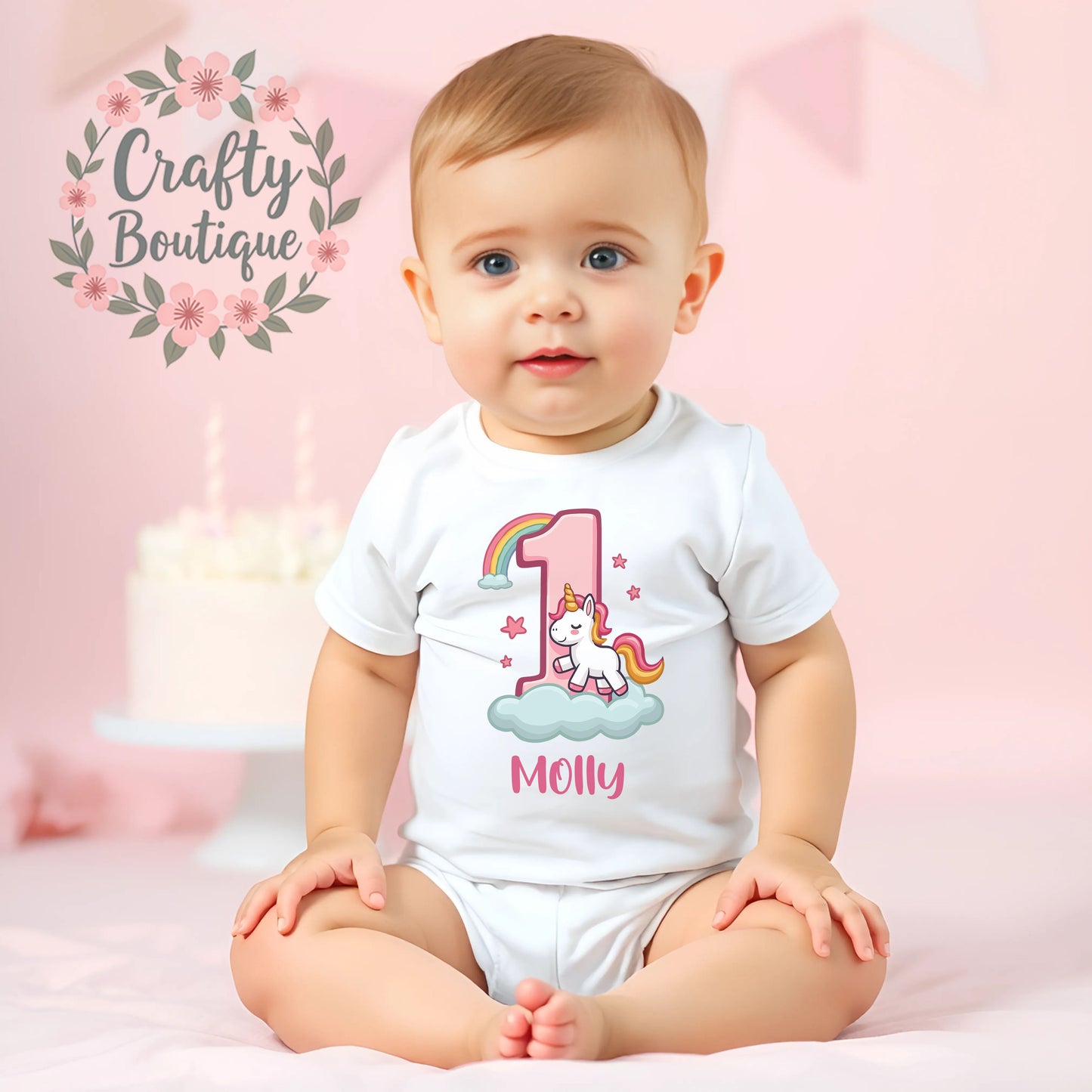 1st Birthday Outfit, Girls Pink Unicorn Number One, First Birthday Vest / Bib - 1005