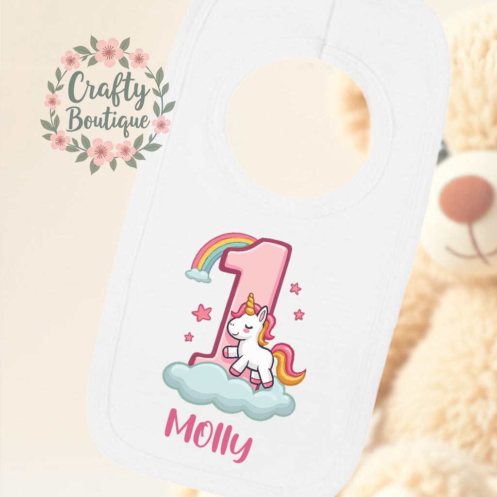 1st Birthday Outfit, Girls Pink Unicorn Number One, First Birthday Vest / Bib - 1005