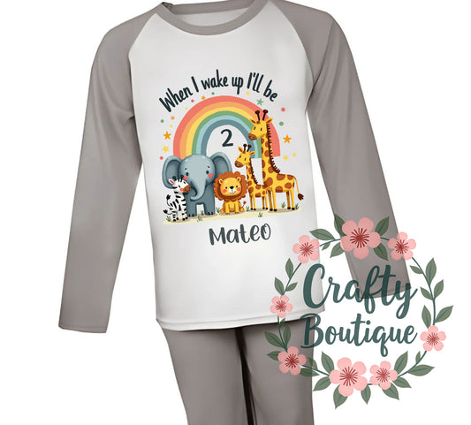 2nd Birthday PJs, 2 Year Old Safari Animal Personalised Boys Pajamas - 1045