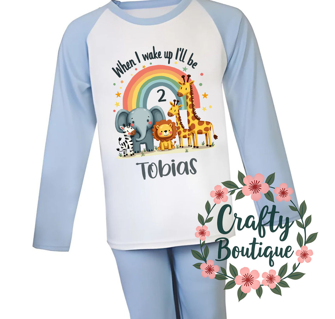 2nd Birthday PJs, 2 Year Old Safari Animal Personalised Boys Pajamas - 1045