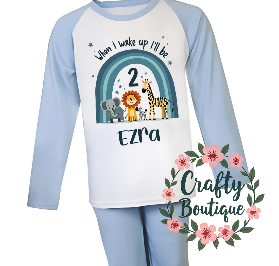 2nd Birthday PJs, 2 Year Old Safari Animal Personalised Boys Pajamas - 1048