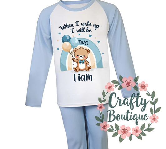 2nd Birthday PJs, 2 Year Old Teddy Bear Personalised Boys Pajamas - 1033
