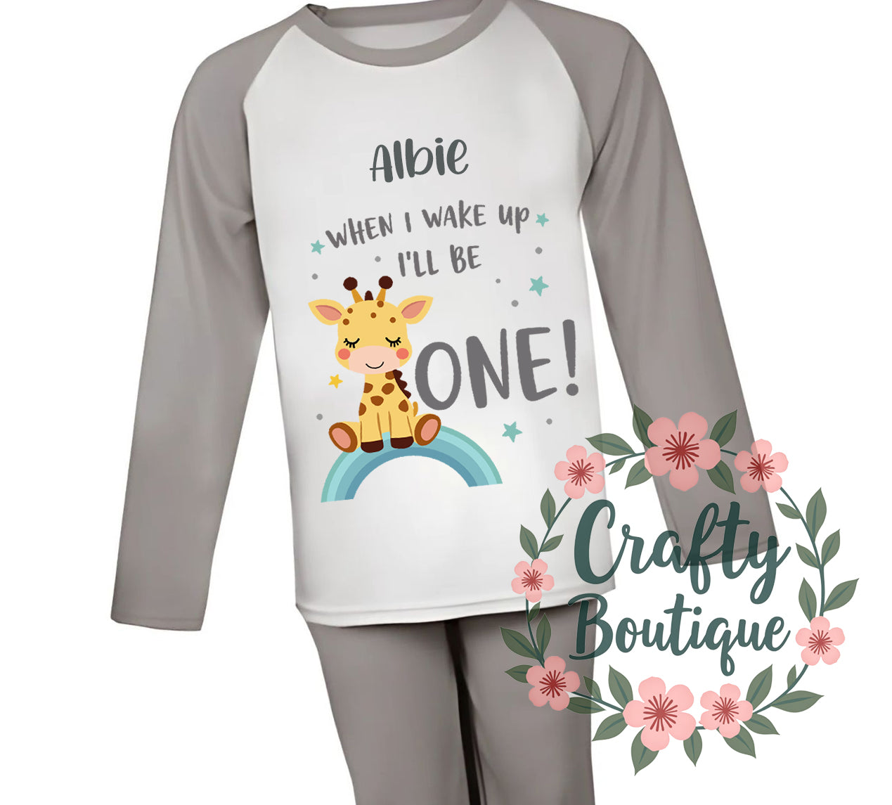 1st Birthday PJs, When I Wake Up i Will Be One, Cute Giraffe Pajamas - 1026