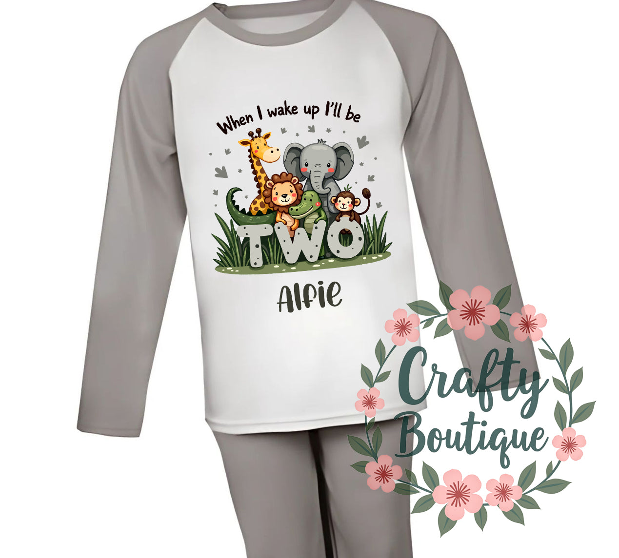 2nd Birthday PJs, 2 Year Old Safari Animal Personalised Boys Pajamas - 1038