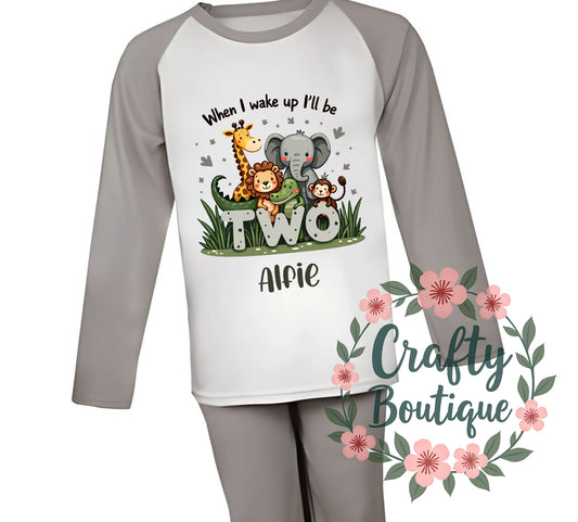 2nd Birthday PJs, 2 Year Old Safari Animal Personalised Boys Pajamas - 1038