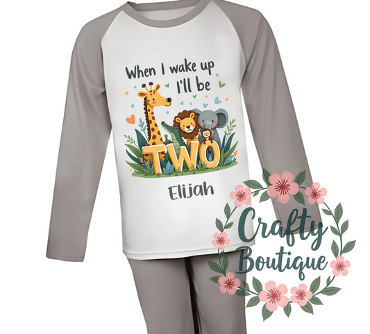 2nd Birthday PJs, 2 Year Old Safari Animal Personalised Boys Pajamas - 1040