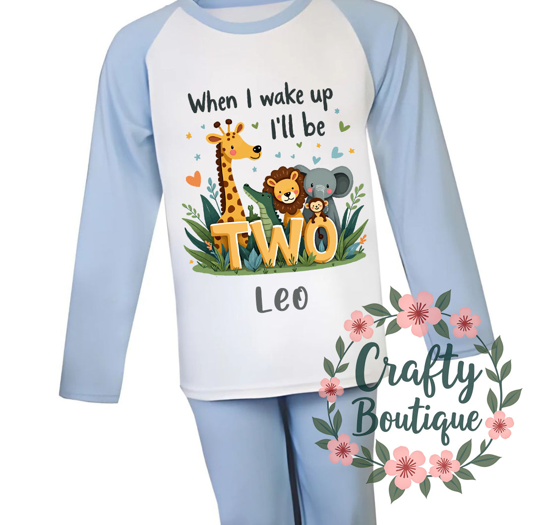 2nd Birthday PJs, 2 Year Old Safari Animal Personalised Boys Pajamas - 1040