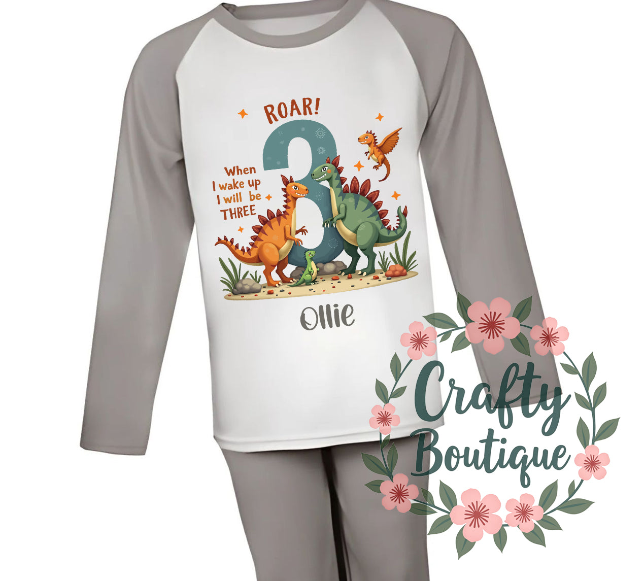 3rd Birthday PJs, Dinosaur Personalized Pajamas, When I Wake Up I Will Be Three - 1055