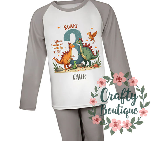 3rd Birthday PJs, Dinosaur Personalized Pajamas, When I Wake Up I Will Be Three - 1055