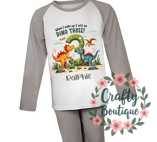 3rd Birthday Personalised Dinosaur PJs, When I Wake Up I Will Be Three Boys Pajamas - 1056