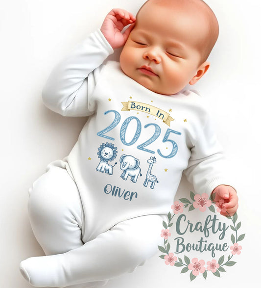 Personalised Baby Grow, Born In 2025 New Baby Bodysuit - 1076