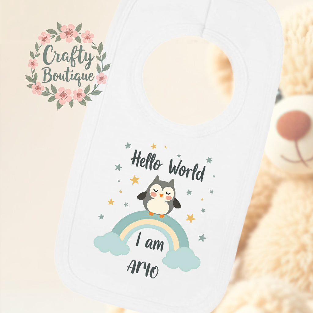 Cute Owl New Baby Bodysuit, Personalised Hello World Baby Grow - 1070