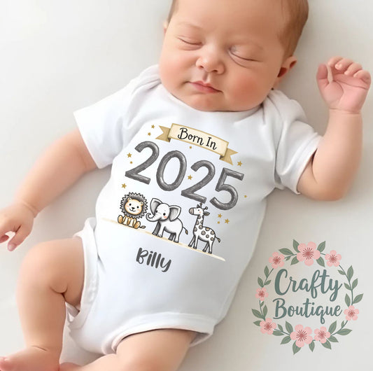 Personalised Baby Grow, Born In 2025 New Baby Bodysuit - 1071