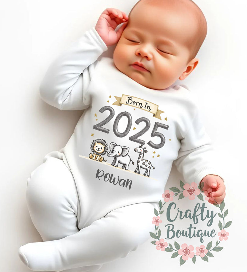Personalised Baby Grow, Born In 2025 New Baby Bodysuit - 1071