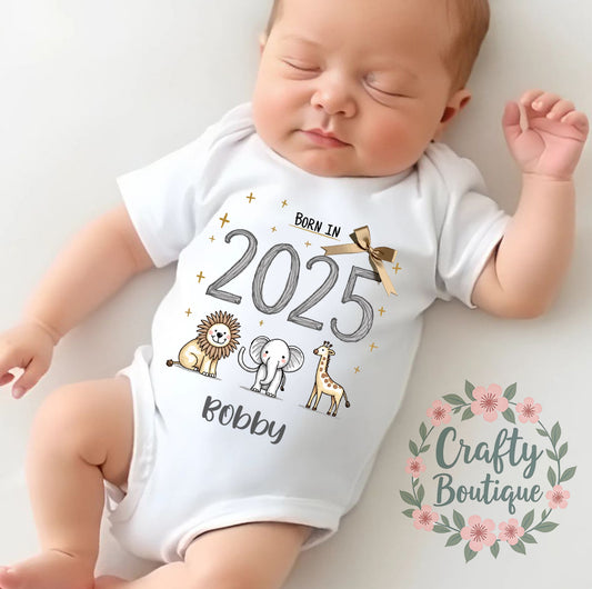 Personalised Baby Grow, Born In 2025 New Baby Bodysuit - 1072