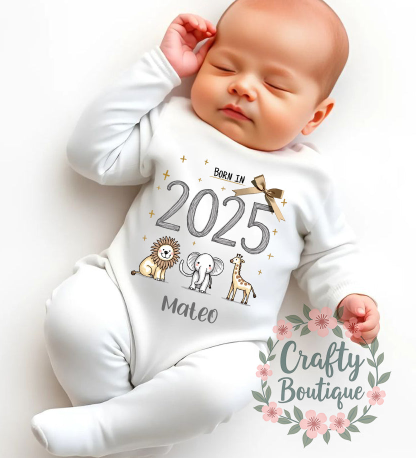 Personalised Baby Grow, Born In 2025 New Baby Bodysuit - 1072